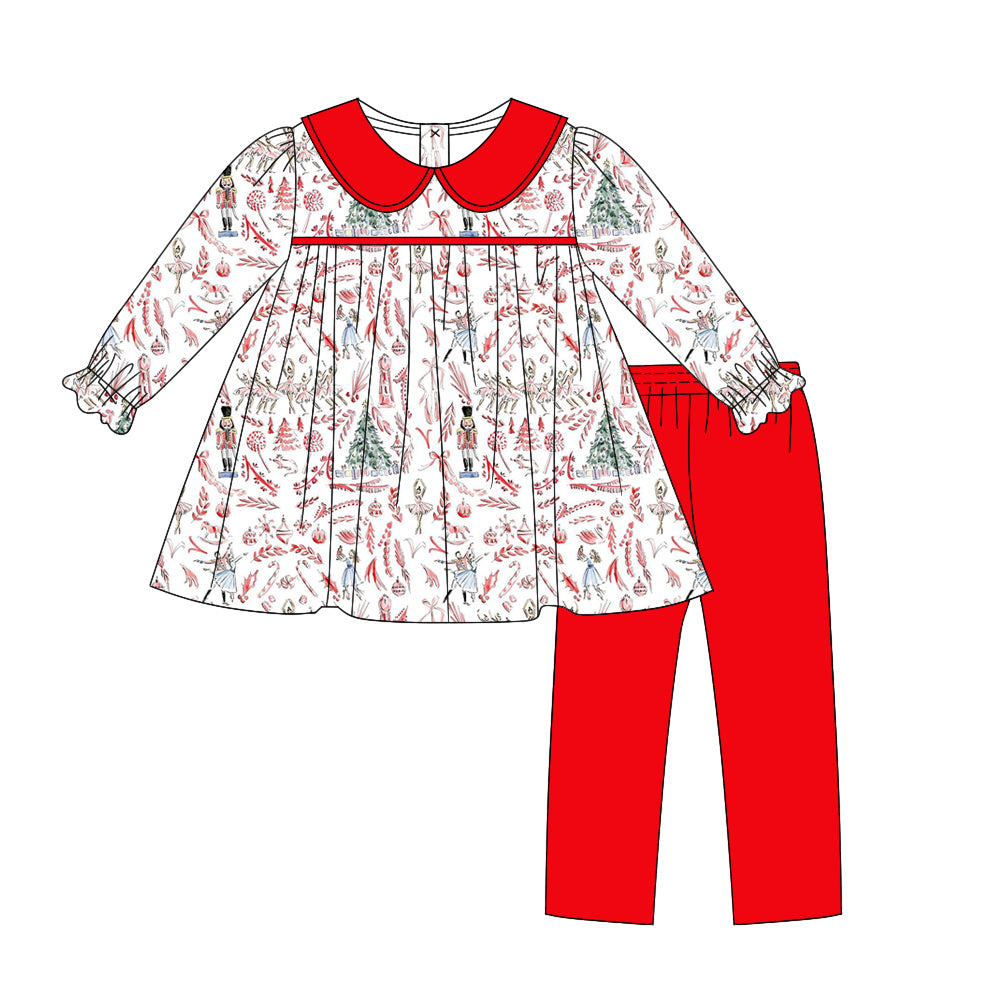 7.2 custom each style moq 5eta 4-6week Sibling Sister Christmas bow red baby girls sets and dress match family design