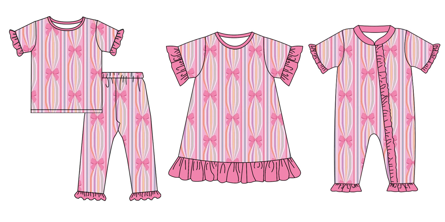 11.9 custom each style moq 5eta 4-6week Sibling Sister bow baby girl sets and dress and rompers match family design