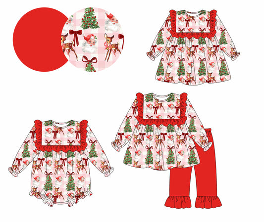 25.5.26 custom each style moq 5eta 4-6week Sibling Sisters Christmas bow baby girl long sleeve pants sets and dress and rompers match family design