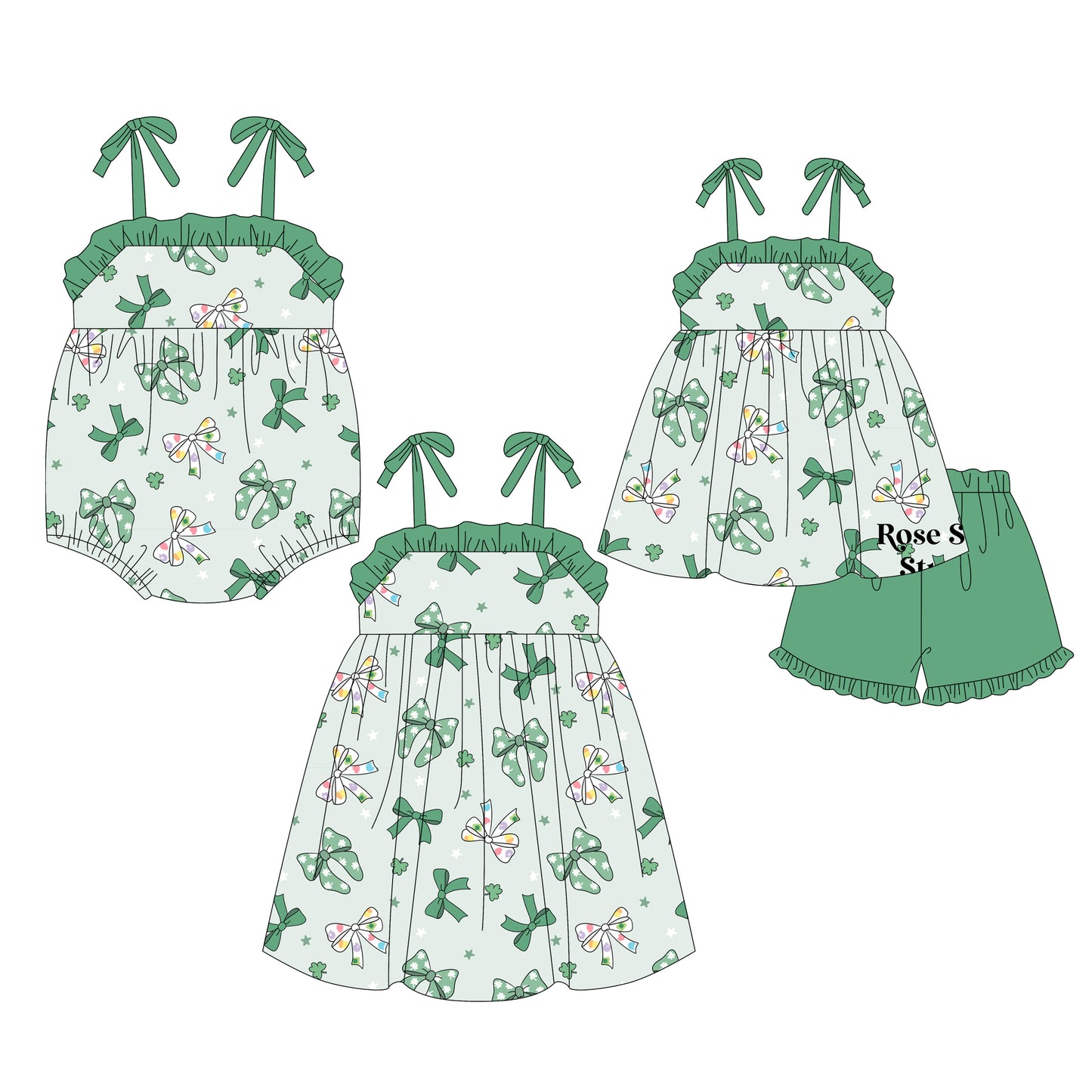 12.7 custom each style moq 5eta 4-6week Sibling Sister bow baby girl short sleeve shorts sets and dress and rompers match family design