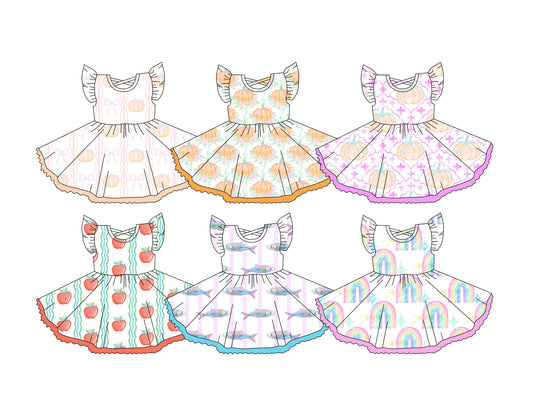 3.22 custom each style moq 5eta 4-6week Sibling Sister baby girls clothes Short sleeve dress 1 and dress 6 match family design
