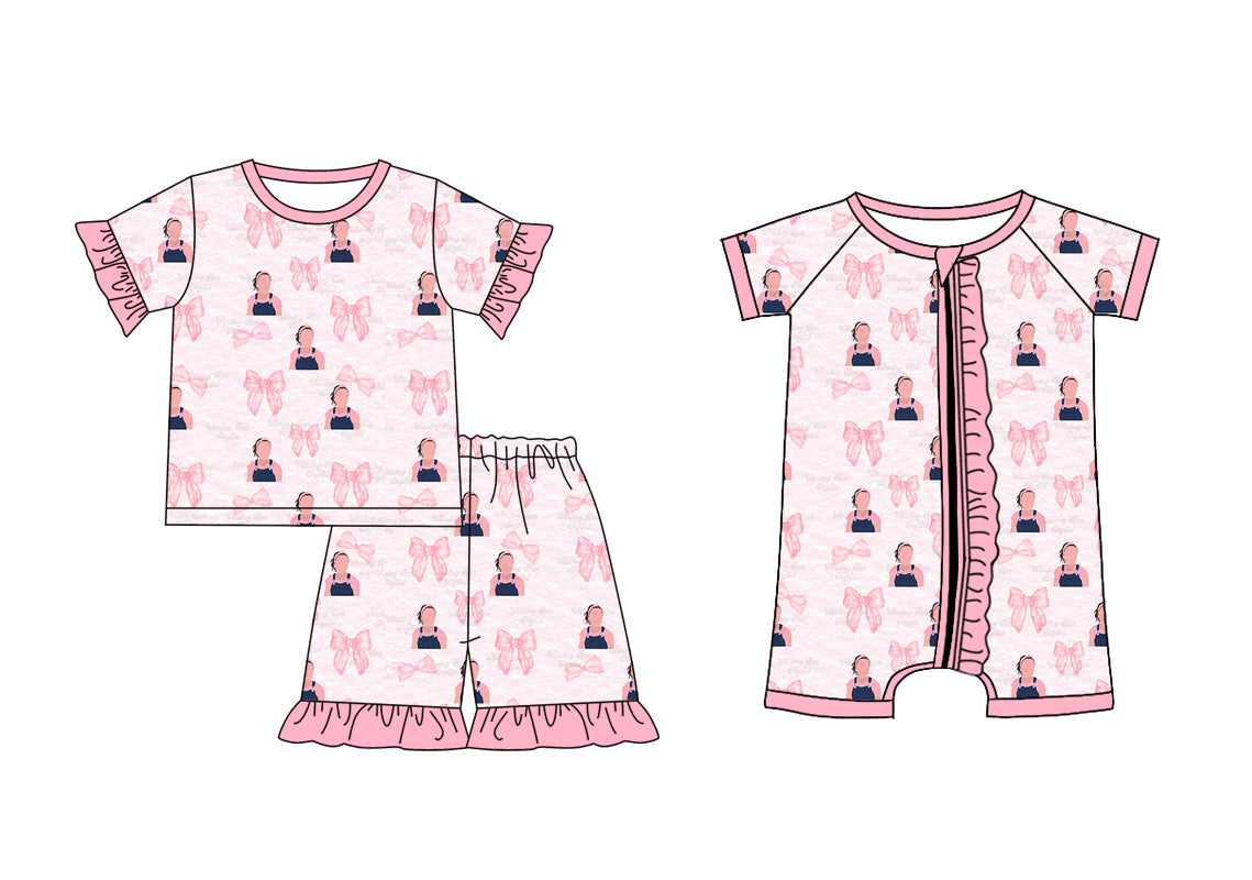 12.2 custom each style moq 5eta 4-6week Sibling Sister bow baby girl short sleeve shorts sets and rompers match design