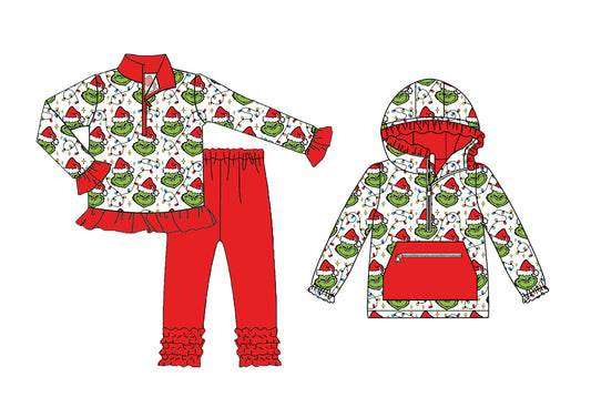 25.8.13 custom each style moq 5eta 4-6week Sibling Sisters Christmas baby girl long sleeve pants sets and top match family design
