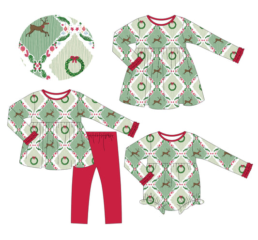 25.6.10 custom each style moq 5eta 4-6week Sibling Sisters Christmas baby girl long sleeve pants sets and dress and rompers match family design