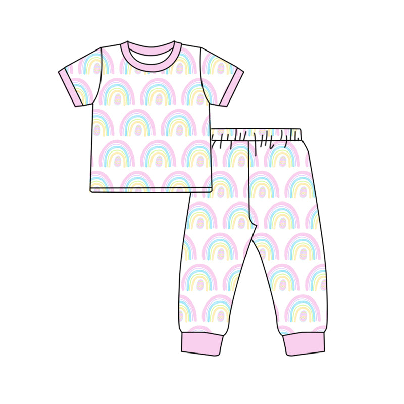 10.24 custom each style moq 5eta 4-6week Sibling Sister rainbow pink baby girls short sleeve sets and rompers match design