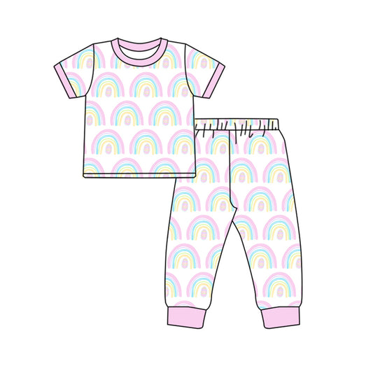 10.24 custom each style moq 5eta 4-6week Sibling Sister rainbow pink baby girls short sleeve sets and rompers match design