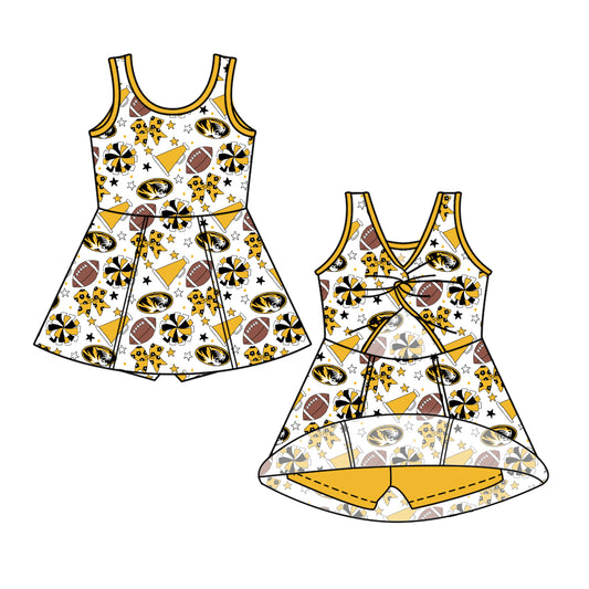 Custom moq 5 mix size milk silk summer teams Baby Girls Yellow Bows Shorts Knee-Length Dress Yoga Active Clothing