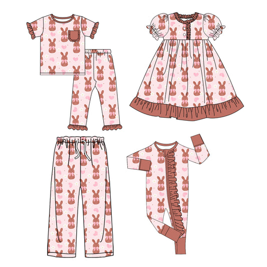 25.9.25 custom each style moq 8 eta 6-8week Sibling Sister bunny love baby short sleeve pants sets and romper and dress and adult pants match design