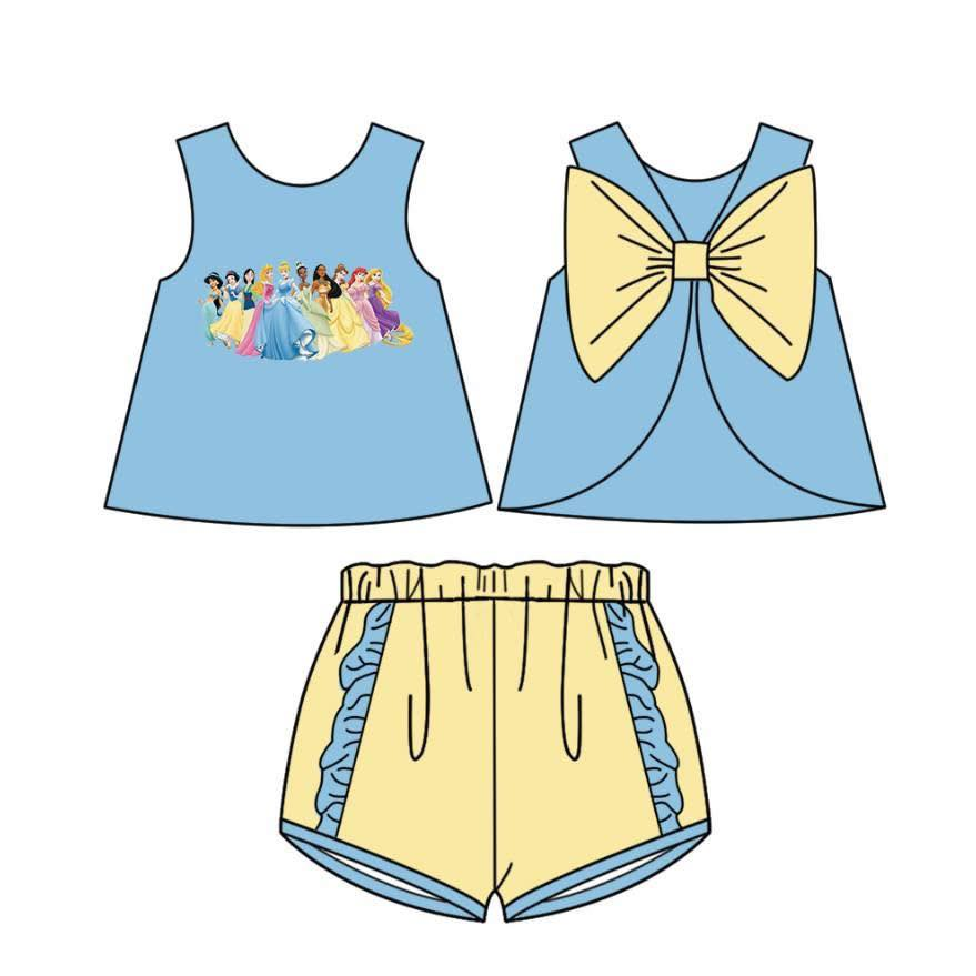 Custom moq 5 mix size milk silk Cute Yellow short-sleeved shirt and shorts, yellow suit