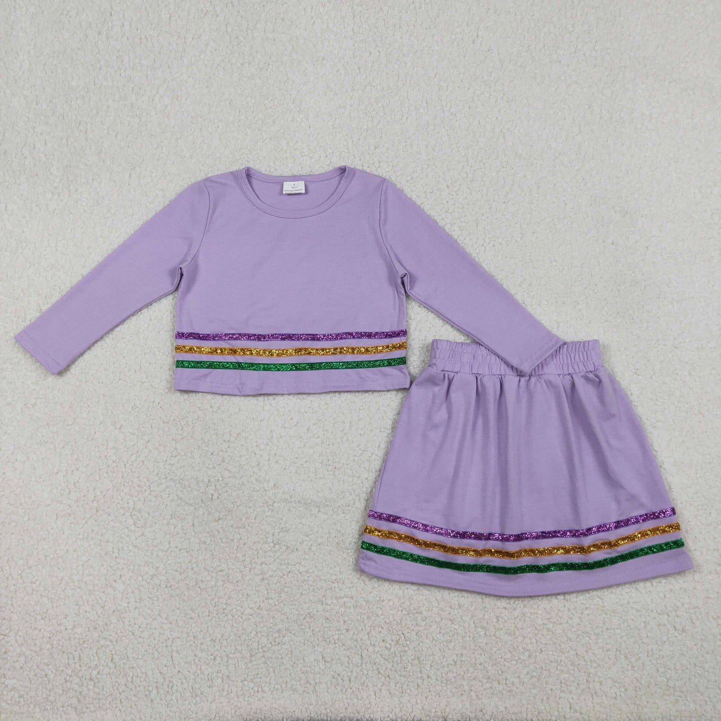 RTS NO MOQ（In Stock) GLD1573 Carnival Colorful Striped Purple Long-Sleeve Skirt Set