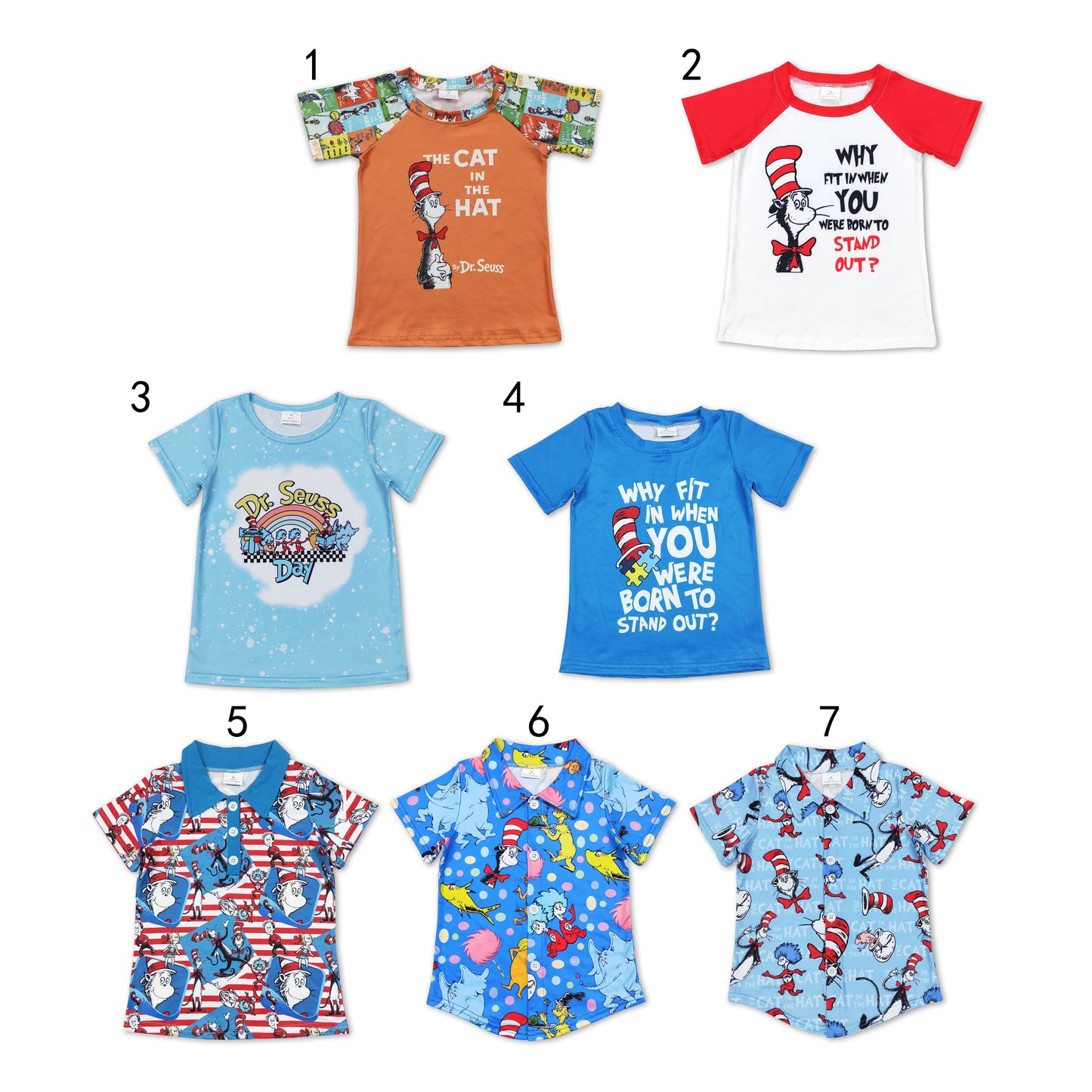 RTS NO MOQ Baby Boys dr seuss shorts Sleeve tops