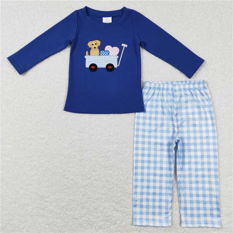 RTS NO MOQ（In Stock) BLP0402 Baby Boys embroidery valentine Top Pants Outfits Sets