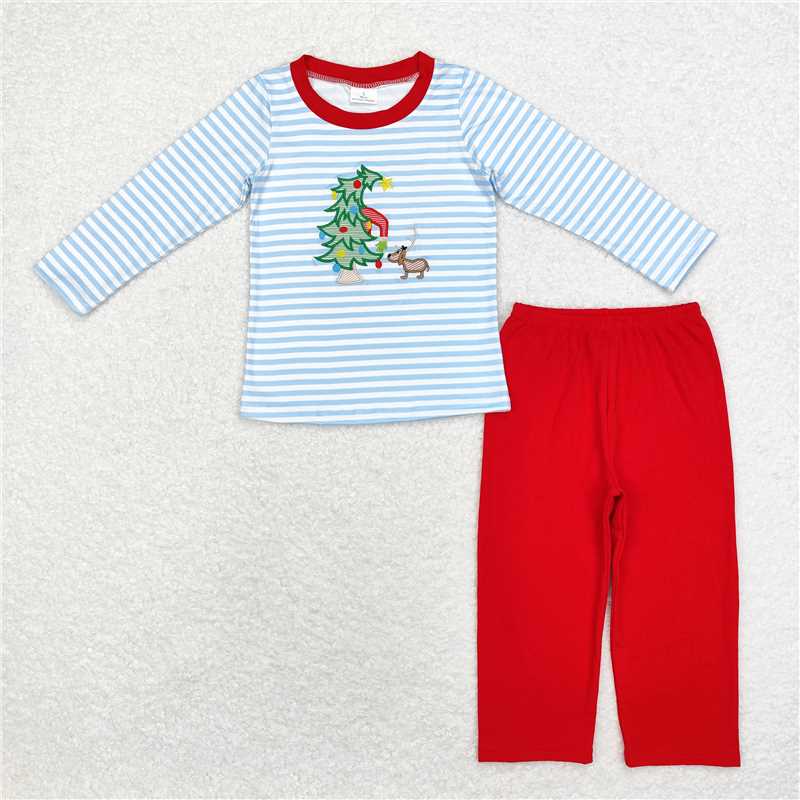 RTS NO MOQ（In Stock ) BLP0772 Embroidered Chistmas long sleeve pants set