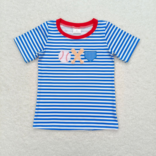RTS NO MOQ（In Stock) BT0657 embroidery baby girls clothes baseball stripes summer tshirt