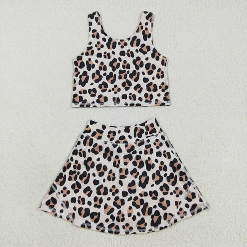 RTS NO MOQ Sibling Baby Girls Sleeveless Colorful Leopard Print Yoga Set Vest Skirt Shorts Active Wear Outfit for Toddlers