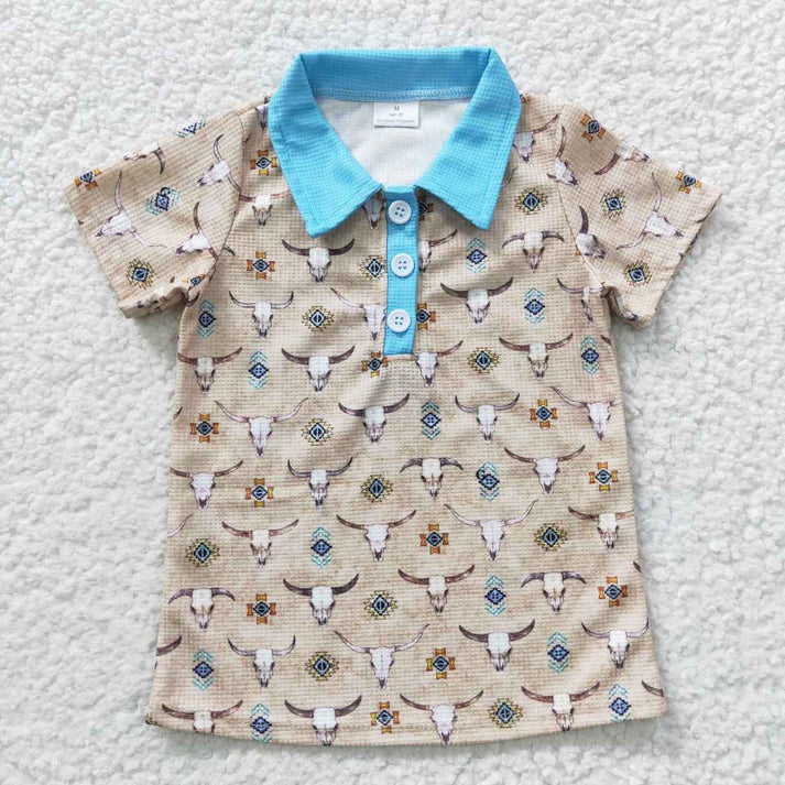 RTS NO MOQ Sibling baby boy clothes western cow head short-sleeved tops