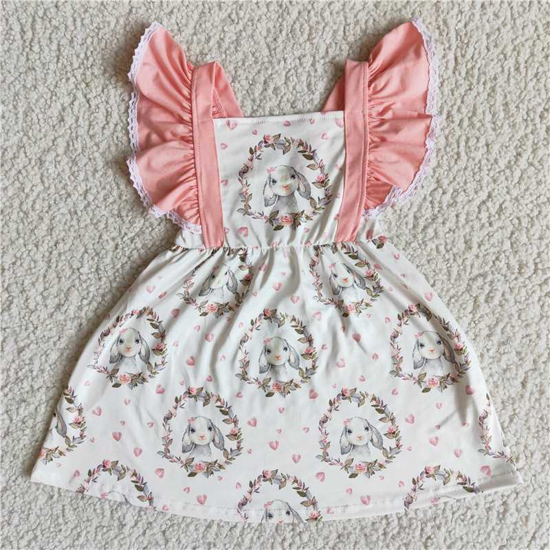 SALES NEW Baby Girls Pink Easter Rabbit Ruffle Sleeve Dress Cute Spring Holiday Outfit for Infants