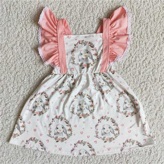 SALES NEW Baby Girls Pink Easter Rabbit Ruffle Sleeve Dress Cute Spring Holiday Outfit for Infants