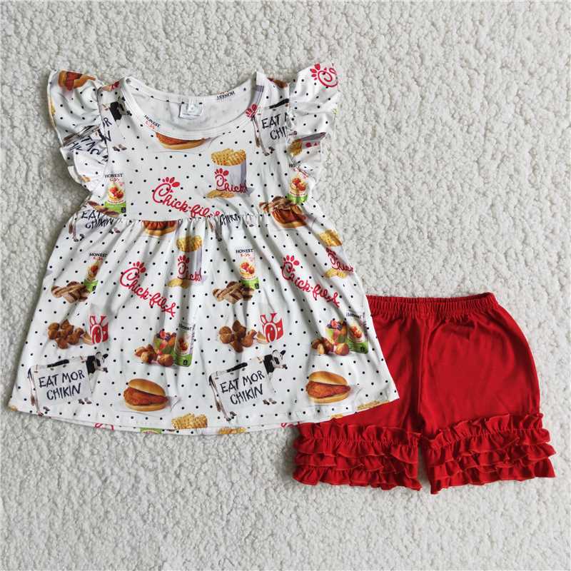 SALES  NEW Chick dots red ruffles shorts set