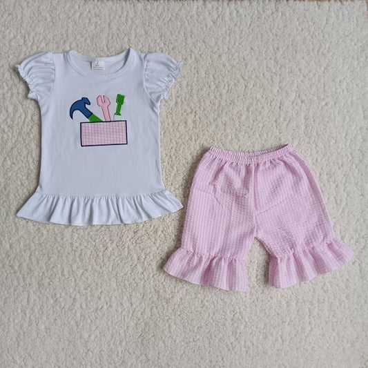 SALES  NEW Baby Girls Tools Shirt Top Summer Ruffle Shorts Clothes Sets
