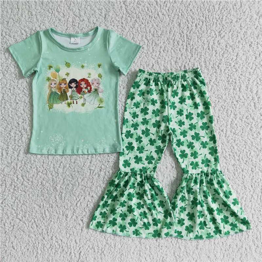SALES NEW Children's Print Top Quatrefoil Bell Pants Clothing Set Girls' Fairy Tale Inspired Outfit