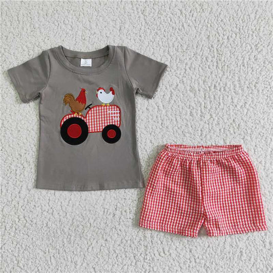 SALES NEW Boys Kids chicken farm embroidered summer shorts sets