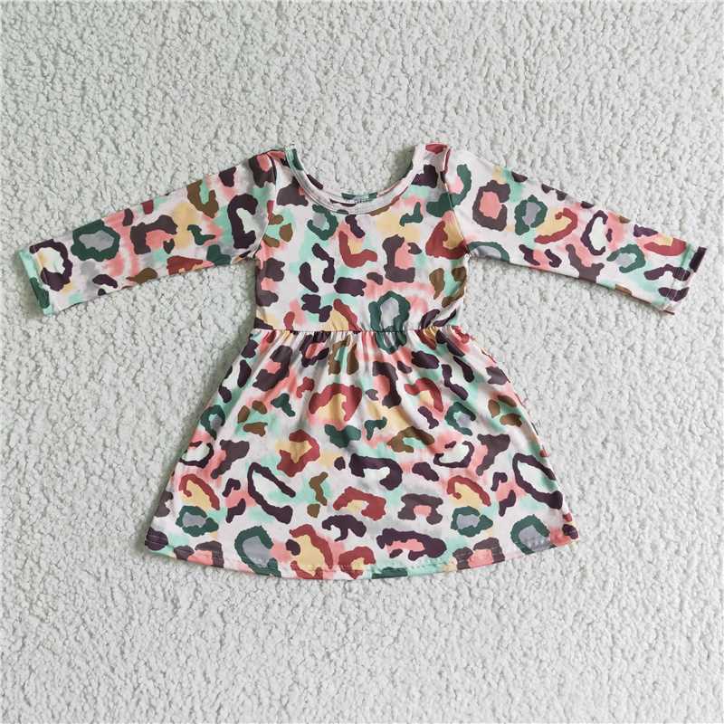 SALES  NEW Baby Girls Colorful Leopard Print Knee-Length Dress Cute Infant Girl Animal Patterned Clothing Soft Fabric Baby Dress