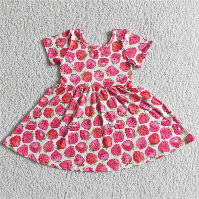 SALES NEW Baby Girls Summer Strawberry Print Short Sleeve Twirl Dress Cute Children's Clothing for Little Girls
