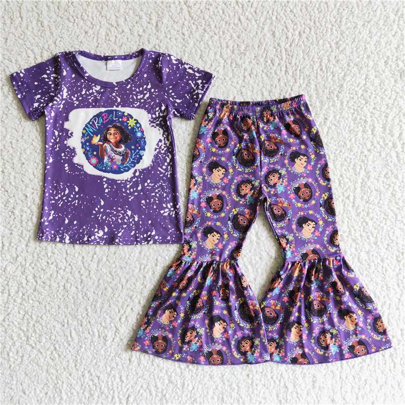 SALES NEW Baby Girls Magic Purple Top with Bell Pants Clothing Outfit Set Infant Girl's Combo with Top And Pants in Purple Color