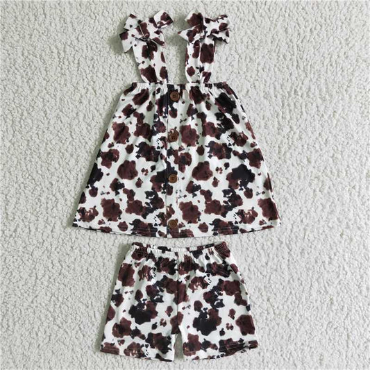SALES  NEW 	Baby girls leopard strap button design shorts summer sets