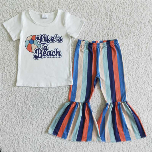 SALES NEW Baby Girls Spring Beach Stripe Bell Pants Clothing Sets Infant Outfit Set Baby Girl's Spring Summer Clothes Set