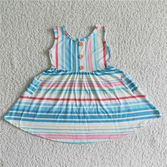 SALES  NEW Baby Girls Summer Colorful Stripe Knee-Length Dress Infant Girls Clothing Soft Breathable Fabric Summer Dress for Little Girls
