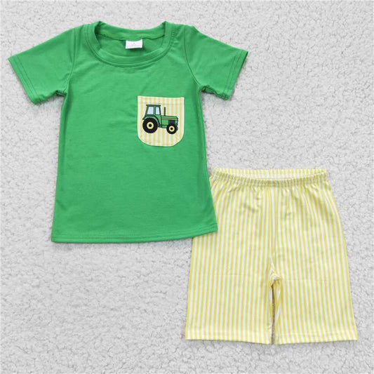 SSO0058 Baby boys tractor summer pocket sets