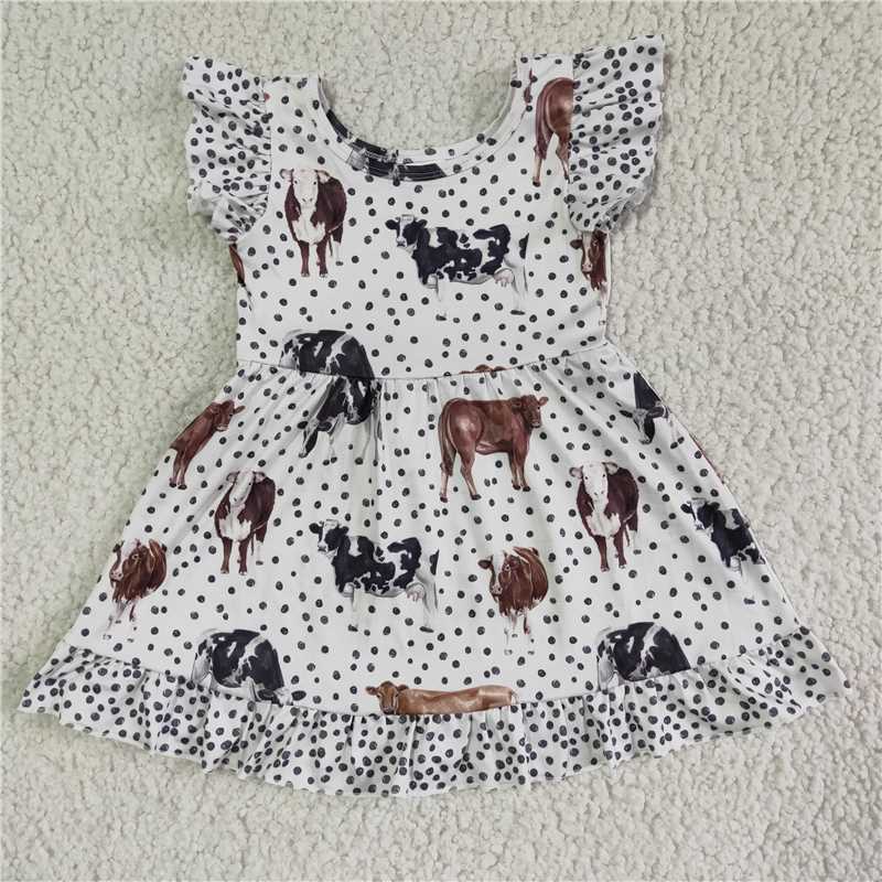SALES NEW Baby Girls Cow Dots Ruffle Dresses Cute Print Frock for Little Girls Baby Clothing