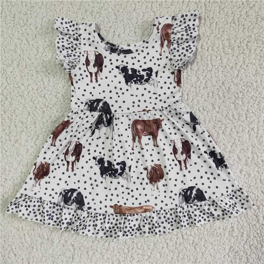 SALES NEW Baby Girls Cow Dots Ruffle Dresses Cute Print Frock for Little Girls Baby Clothing