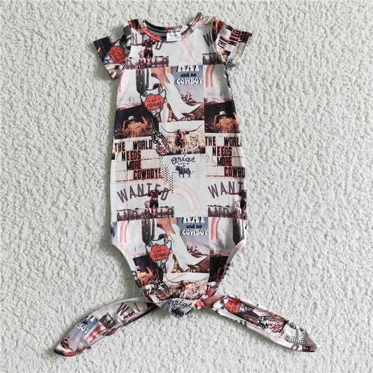 nightgownBaby cow letter patchwork short-sleeved nightgown NB0009