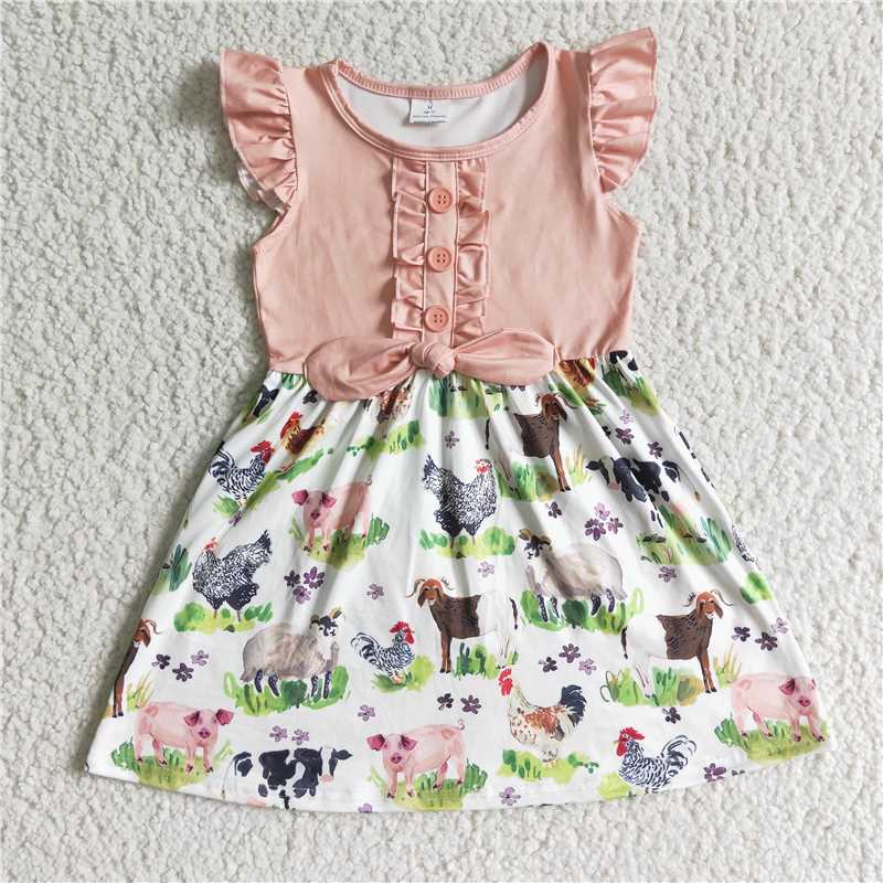 SALES NEW Baby Girls Farm Theme Flutter Sleeve Knee-Length Dresses Cute Frock for Little Ones