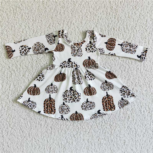 SALES  NEW Baby Girls Pumpkin White Leopard Twirl Dresses Cute Infant Girl's Outfit Soft Cotton Clothes for Little Girls
