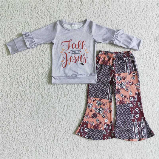 SALES  NEW Baby Girls Patchwork Pants Outfit Clothes Fall for Jesus Baby Girl's Clothing Set