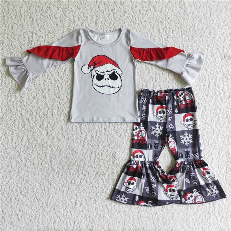 NEW RTS NO MOQ milk silk GLP0177 Baby Girls Halloween Christmas Ruffle Top Elastic Waist Bell Pants Clothes Sets