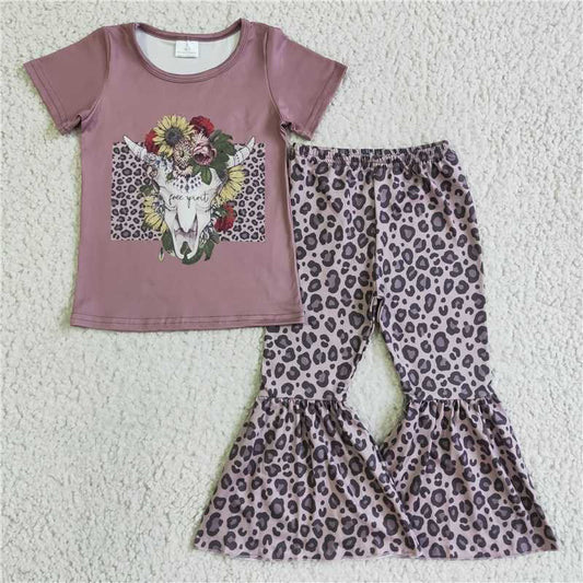 SALES NEW Baby Girls Cow Skull Leopard Pants And Clothes Sets Cute And Fashionable Outfit for Infants