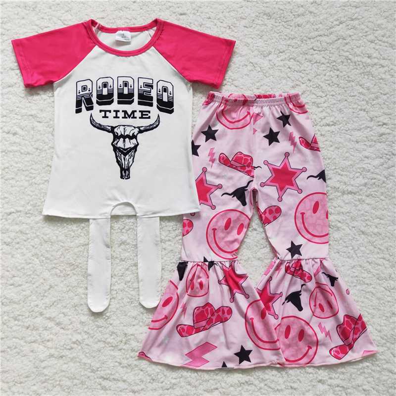 SALES NEW Baby Girls Western Top Smile Bell Pants Outfit Set Cute Casual Clothing Ensemble for Infants