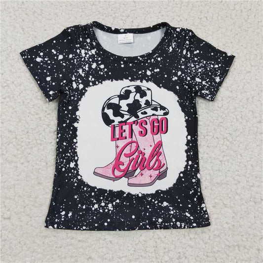 SALES NEW Girls Black Western Style Summer Shirts Short Sleeve Casual Cotton Tops for Kids