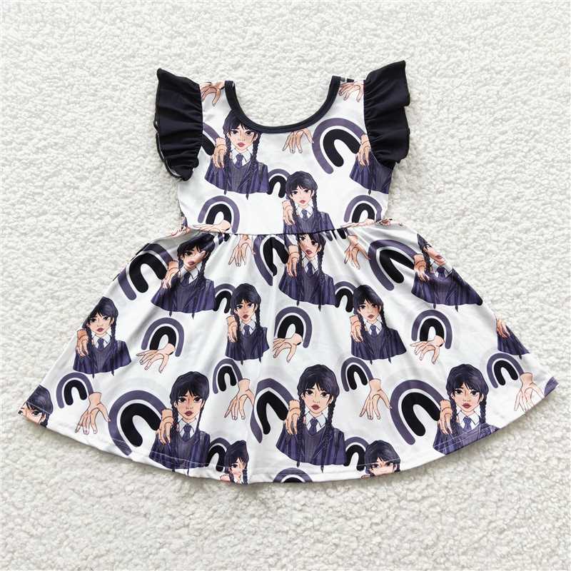 SALES NEW Baby Girls Black Knee-Length Movie Dress Cute Children's Fashion Girls' Dress Baby Girls' Clothing
