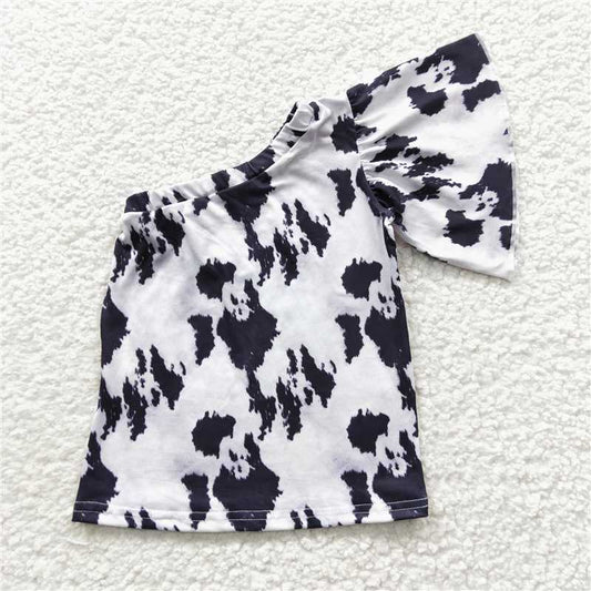 SALES NEW Baby Girls Cow Western Style One Shoulder Shirt Tops Cute Farm Theme Clothing for Infants