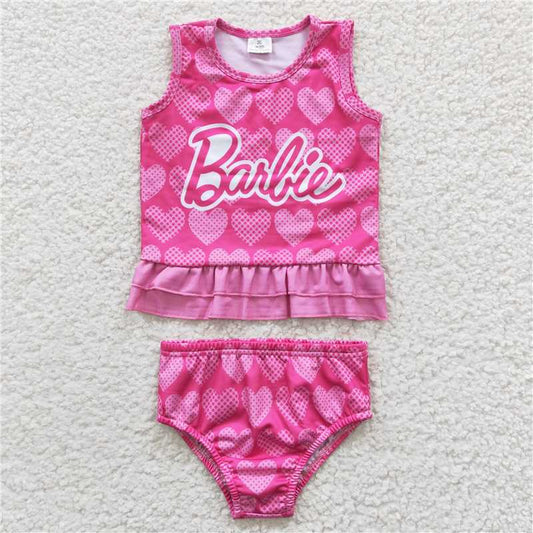 SALES  NEW Baby Girls Pink Doll Swimsuit Set 2pcs Cute Infant Girl Beachwear Summer Swimwear Outfit Pink Doll Design