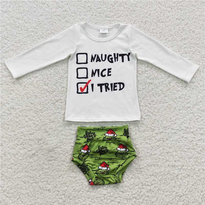 RTS NO MOQ Long-sleeved Thong Set: Christmas Print & Small Animal Print