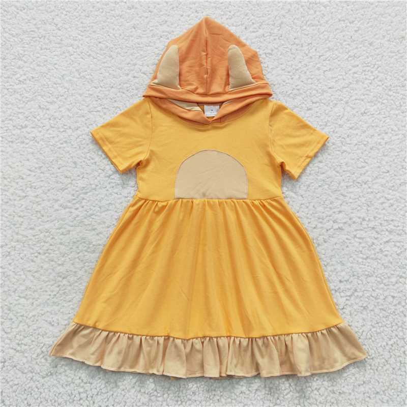 RTS NO MOQ Baby Girl Clothes Short-sleeved dress blue and orange color dress