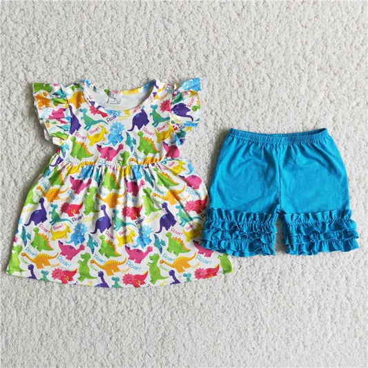 SALES  NEW Colorful dinosaur ruffles shorts set