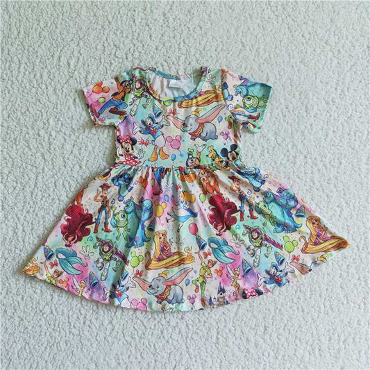 SALES NEW Baby Girls Colorful Characters Dress Cute Kids Fashion Clothing Toddler Girls with Fun Motifs